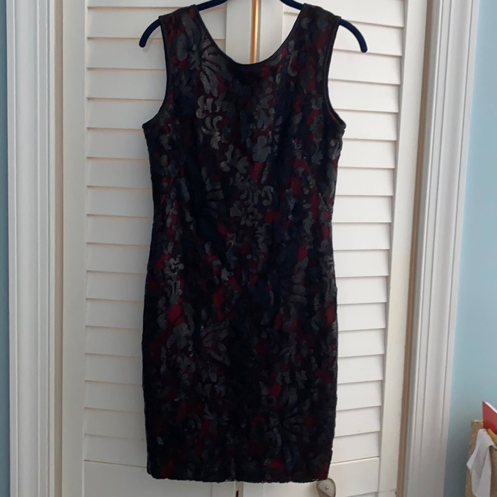 Black and maroon layered cocktail dress